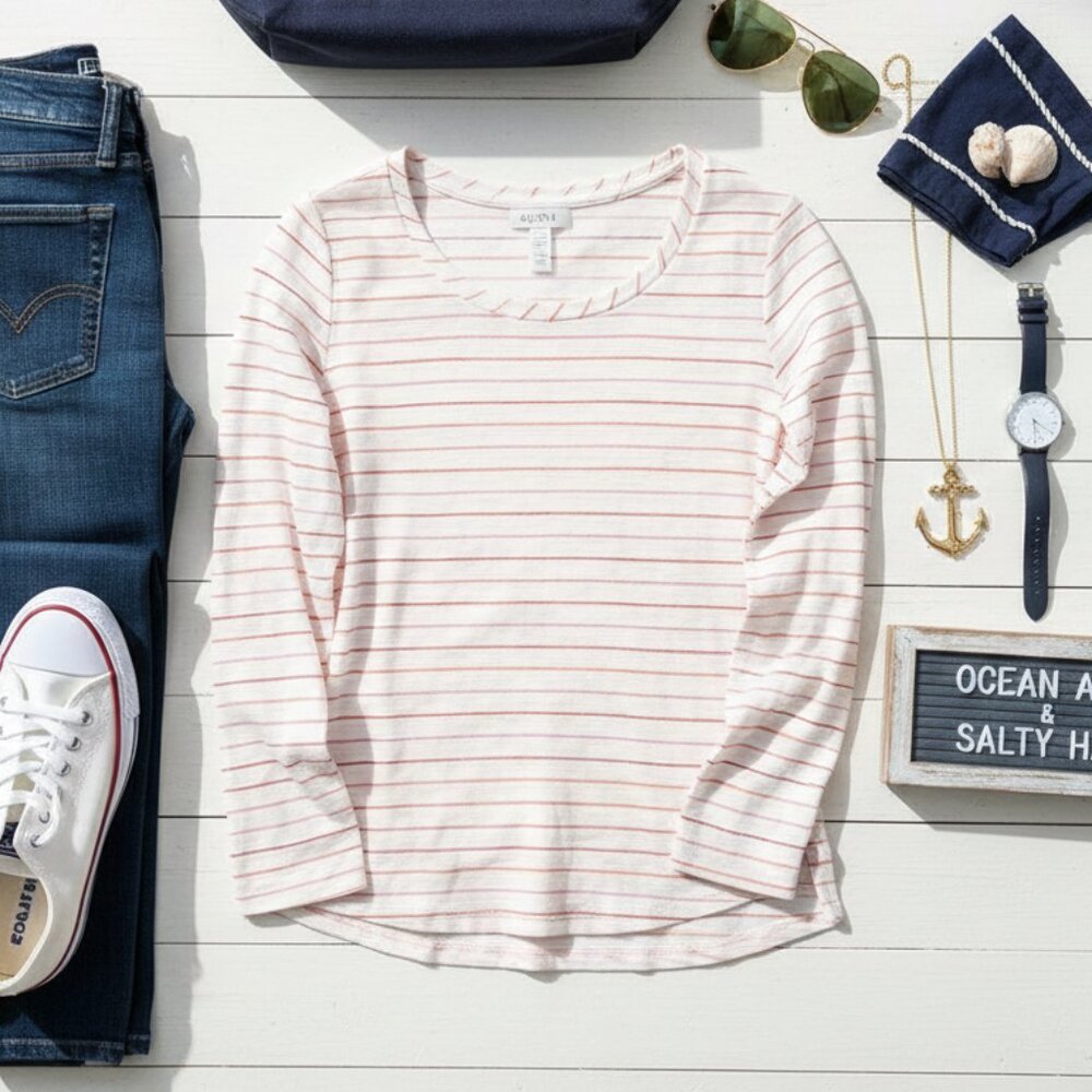 LOFT Vintage Soft Striped Scoop Neck Tee | White Multi | Small